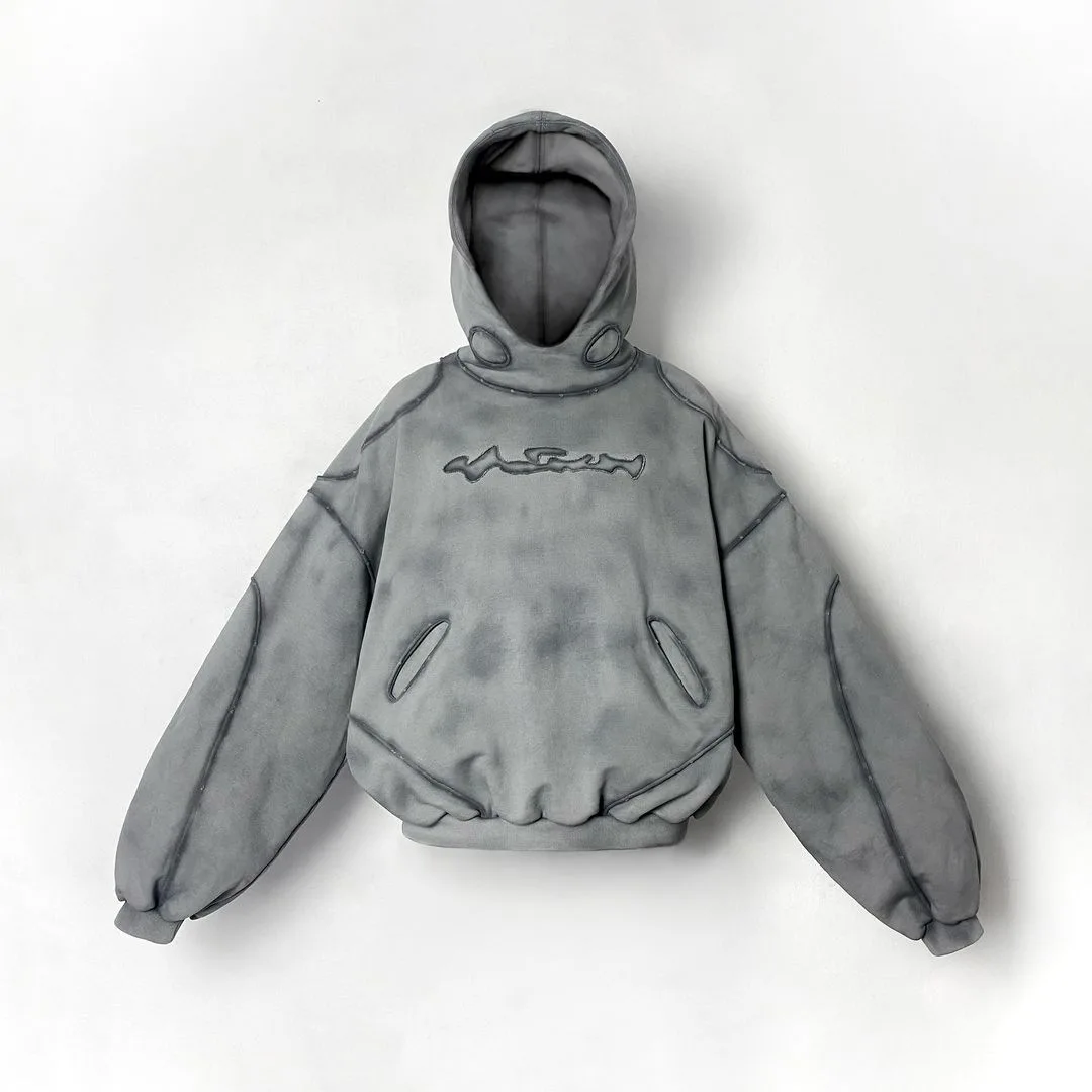 European and American Perforated Patchwork Retro Long Sleeved Hooded Jacket Hip-Hop High Street Y2K Sweatshirt