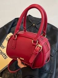 PU Leather Retro Mini Crossbody Bag for Women Korean Fashion Lady Soft Handle Daily Handbags Classic Red Bridal Bag