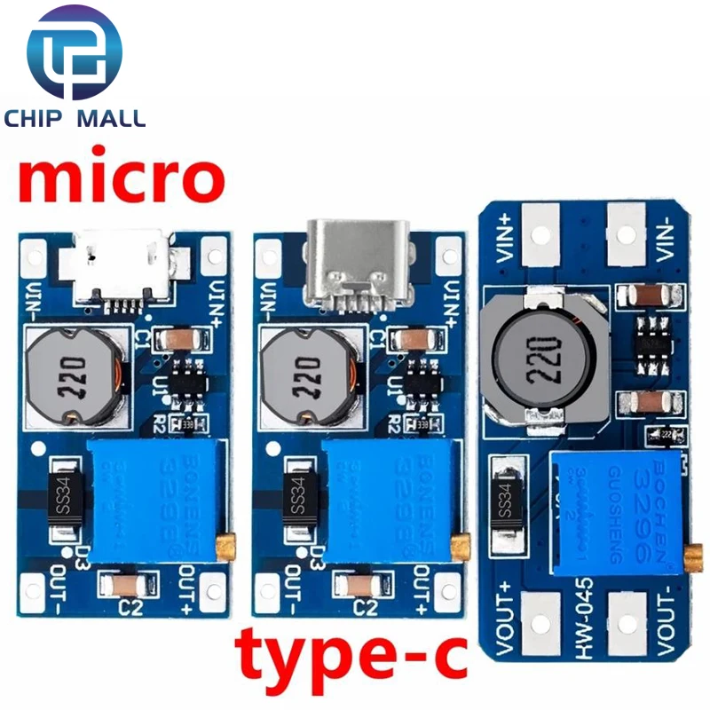 MT3608 type-c/micro 2A Max DC-DC Step Up Power Module Booster Power Module 3-5V to 5V/9V/12V/24V