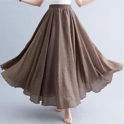 Solid Cotton Linen Women Skirts Maxi Ethnic Style Beach Saia Ropa Mujer Casual Harajuku Boho Long Skirt Woman Clothing Faldas