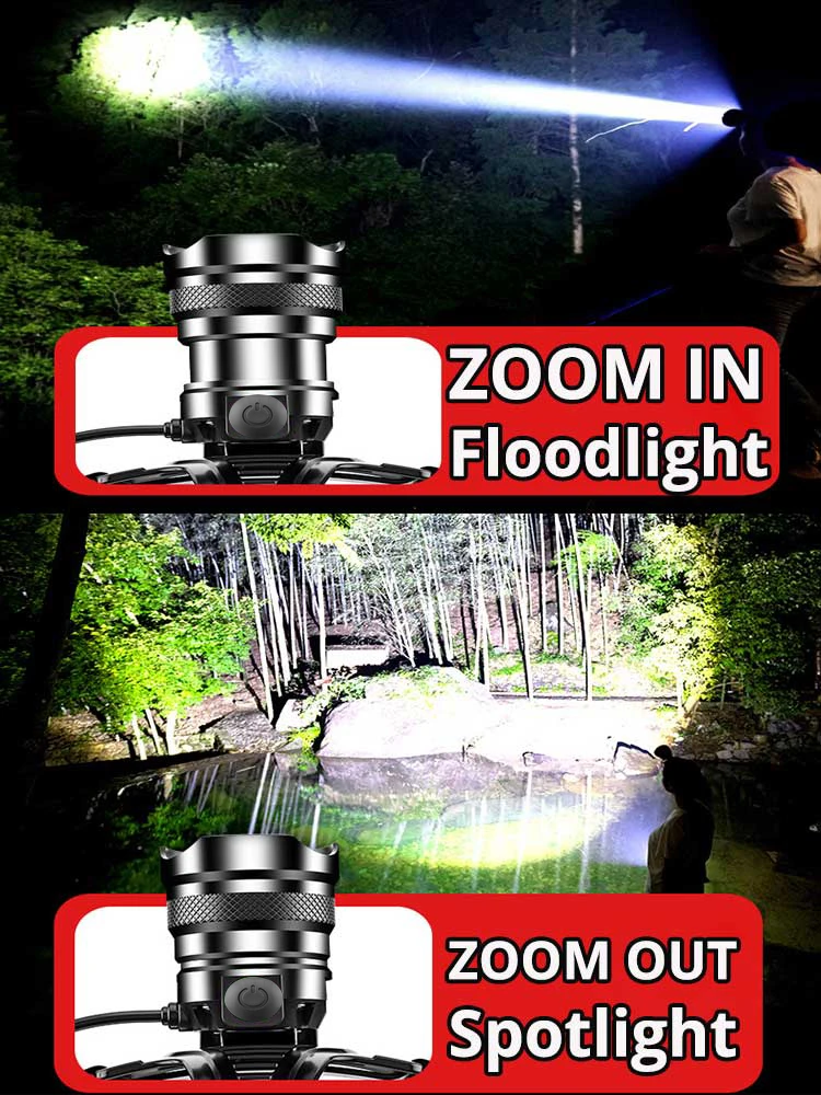Lampe de poche à capteur LED longue portée XGardens 70, lampe de sauna, aste par USB, lampes frontales extérieures, lumière de pêche, la plus