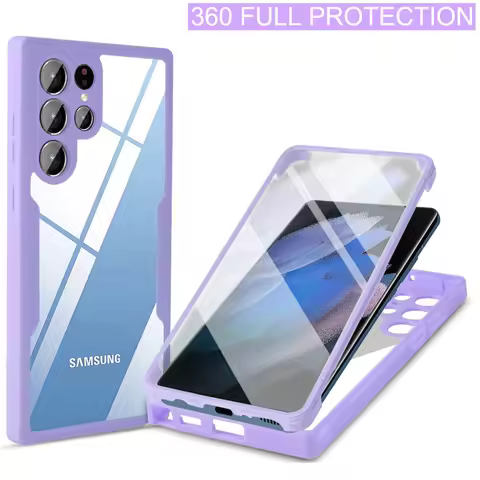 360 Clear Case for Samsung Galaxy S24 S23 S22 S21 Ultra A53 A16 Shockproof Camera Lens Screen Full Protection Phone Bumper Cover
