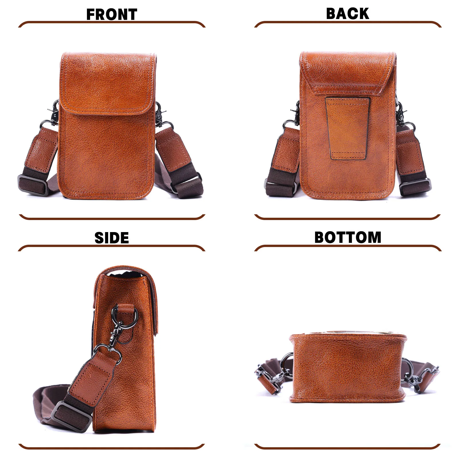 Echte Leder-Umhängetasche für Herren, Crossbody-Taschen, einfache Rindsleder-Gürteltasche, hochwertiges, pflanzlich gegerbtes Leder, modisch und lässig – Detail 7