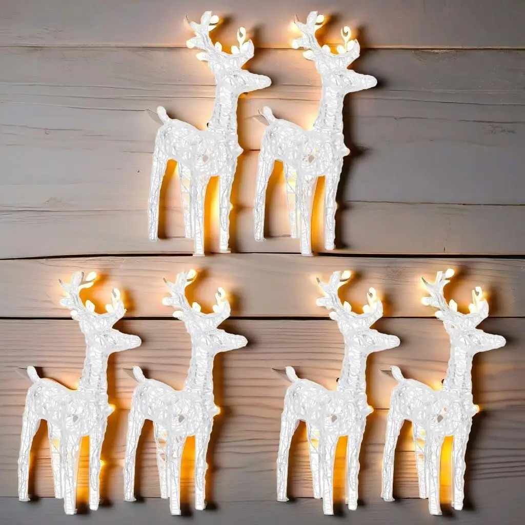 6 Pcs Acrylic Christmas Reindeer Figurines with 240 Cold White LEDs - Holiday Decor