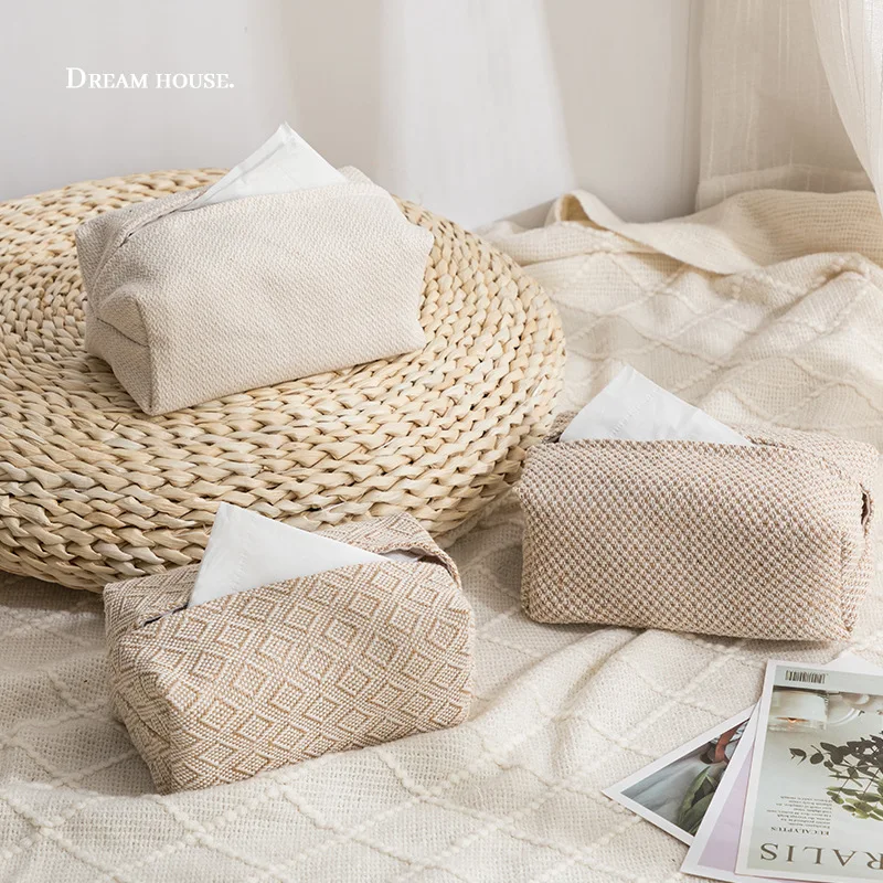 Nordic Linen Tissue Box Cover Rectangular Shaped Boxes Car Home  Living Room Table Use Cloth Drawstring Bag