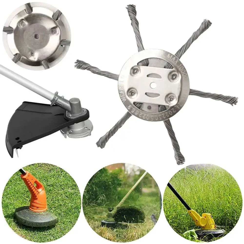 

1 шт., стальная проволока, колесо, головка газонокосилки для удаления моха, ржавчины, 6 дюймов, насадка для сорняков, дисковая щетка, универсальная головка триммера для травы