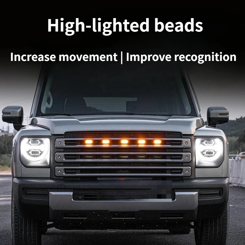 For New Haval Raptor Small Yellow Lights Modified Special LED Front Face Grille Decoration Day Running Lights Warning Lamp