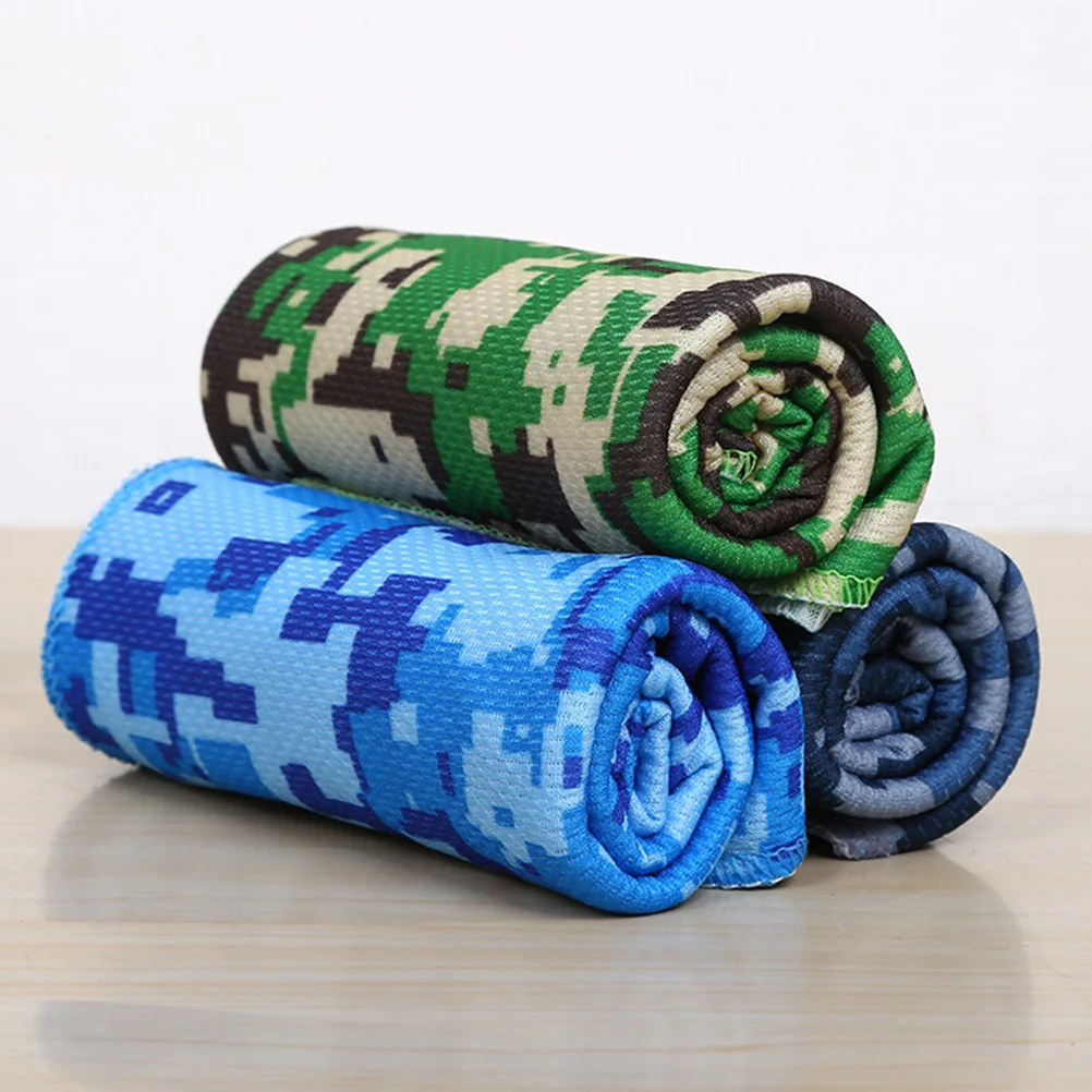 3 Pcs Towels Outdoor Accessories Coldness Sense Printed Quick Dry Blue Summer Cooling Man