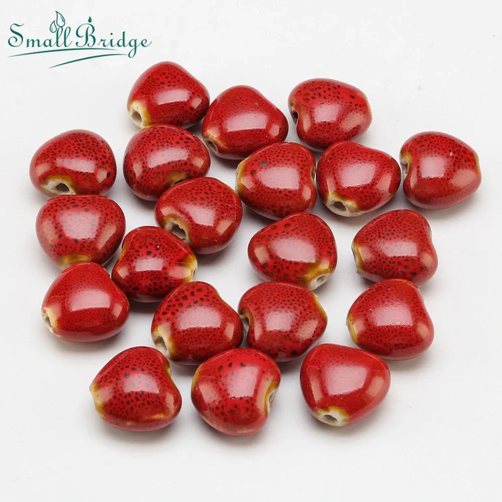 10Pcs Big Hole Flower Glazed Heart Ceramic Bead For Bracelet Jewelry Making DIY Crafts Accessories Loose Spacer Porcelain Beads