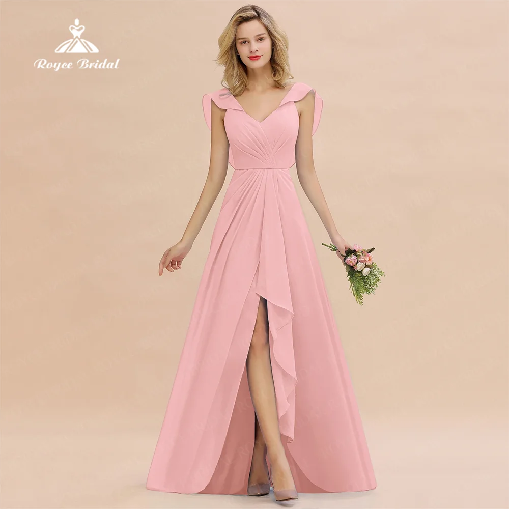 Amazing A Line Chiffon Bridesmaid Dress Allure V Neck Sleeveless With Sexy Front Split For Wedding Banquet vestidos de festa