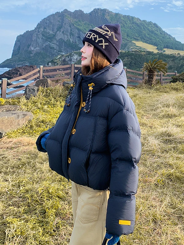 

Женская зимняя куртка-пуховик Color Blo Thiened с коротким рукавом, теплая, повседневная, свободного кроя, из полиэфирного волокна, белая, с наполнителем из пуха.