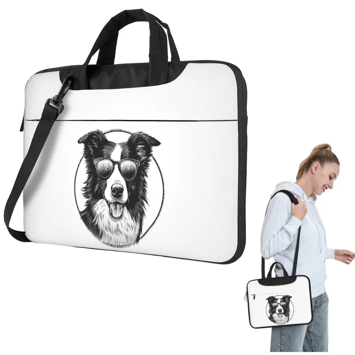 

Border Collie Crossbody Laptop Bag Case Computer Bag 13 14 15.6 Inch Notebook Pouch for Macbook Pro