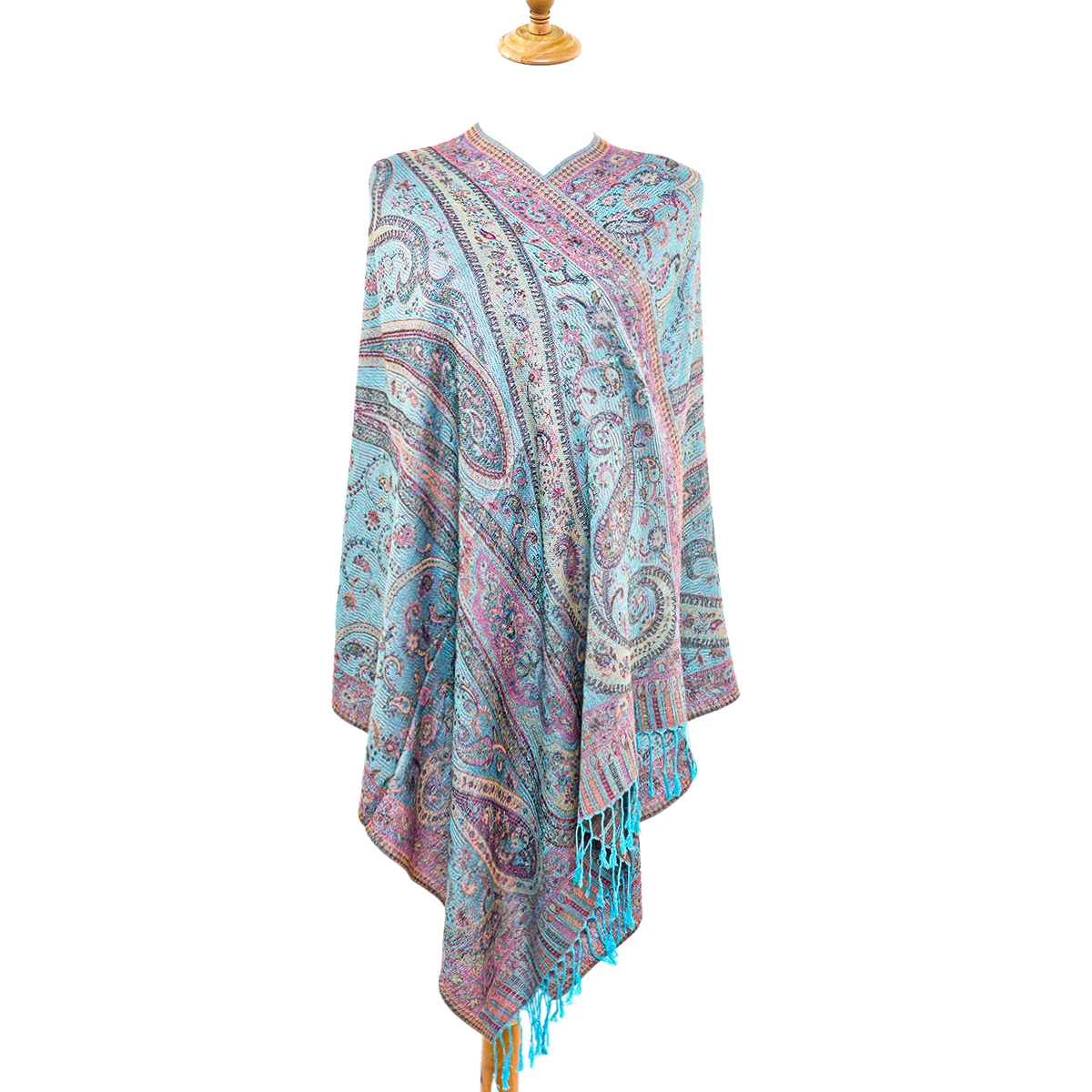 A vintage paisley cashew rayon Pashmina ethnic style fringed scarf and shawl, suitable for daily outer decoration