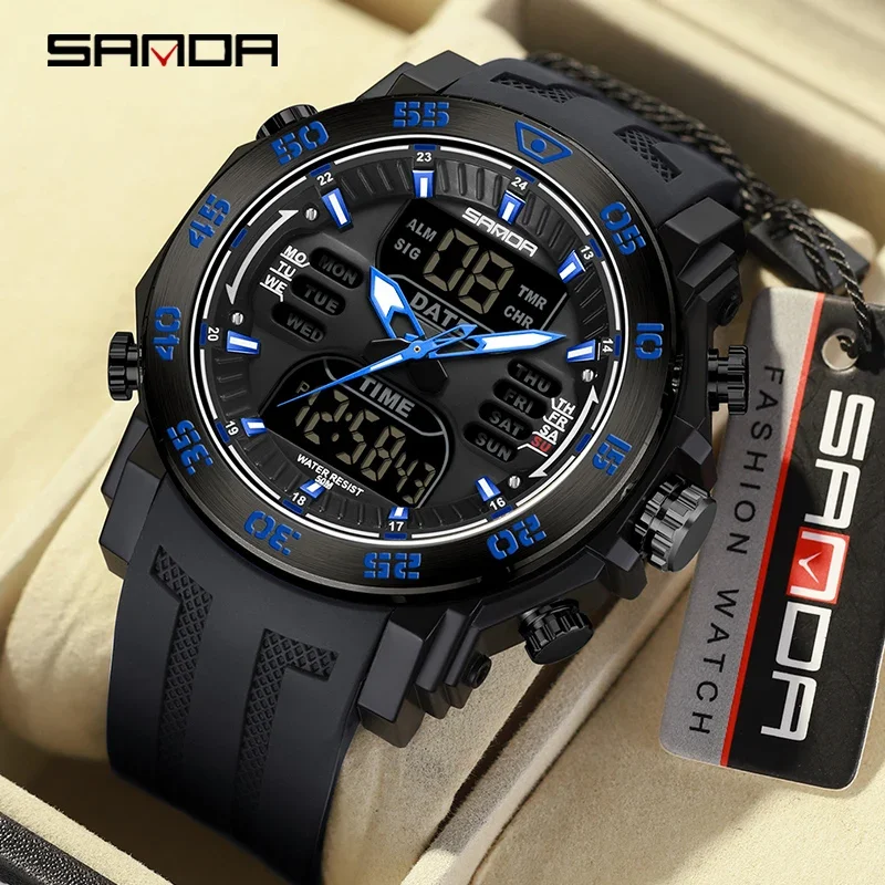 

SANDA 6029 New Dual Display Military Outdoor Sports Waterproof Watch Multifunction LED Digital Fashion Casual Men Watches