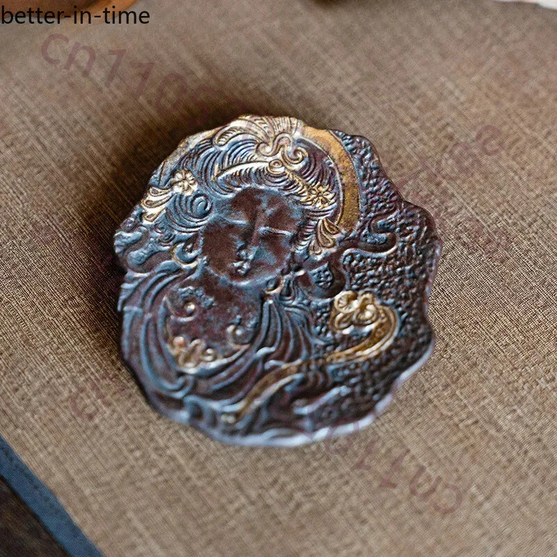 

Dunhuang Old Pottery Clay Cup Pad Zen Ceramic Gilded Coaster Placemat Teaset