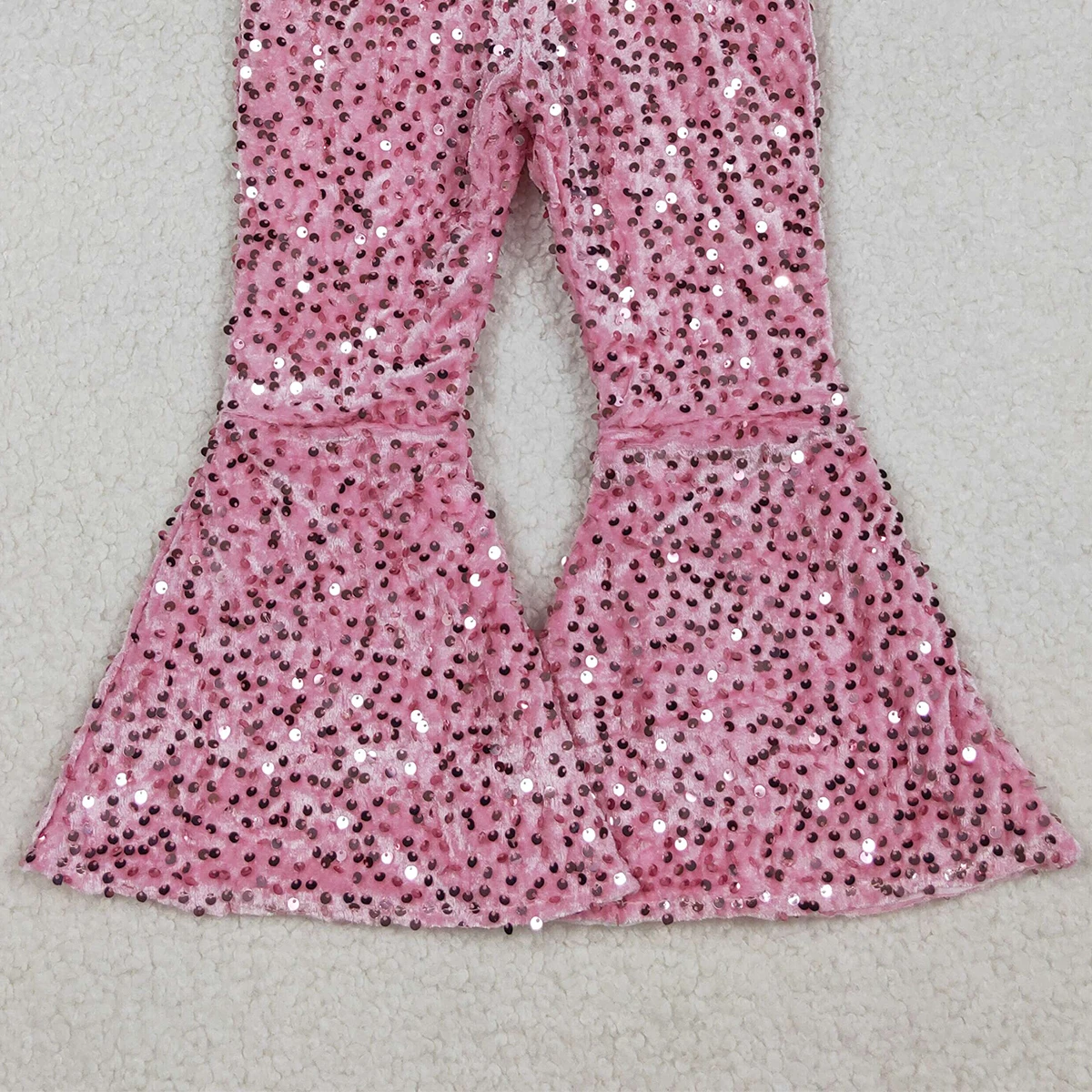 الفتيات الوردي الفاتح الترتر جرس أسفل السراويل تألق الترتر الوردي جرس أسفل السراويل ملابس الأطفال المناسبات الخاصة