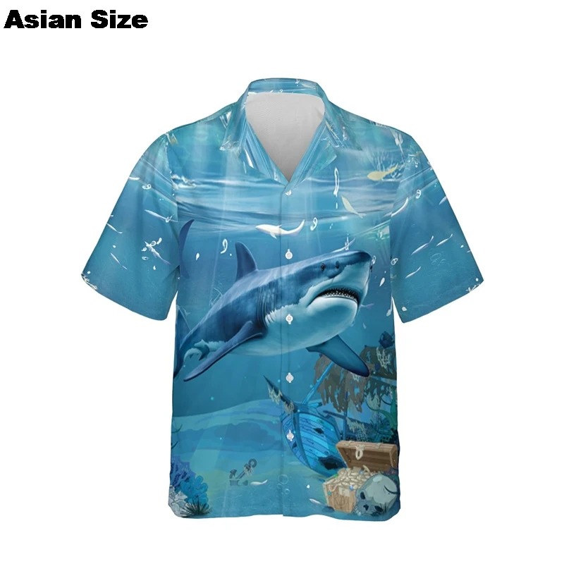 

New Hawaiian Shirt For Men Kawaii Shark 3D Print Short Sleeve Lapel Blouse Beach Summer Holiday Shirts Streetwear Daily Y2k Tops