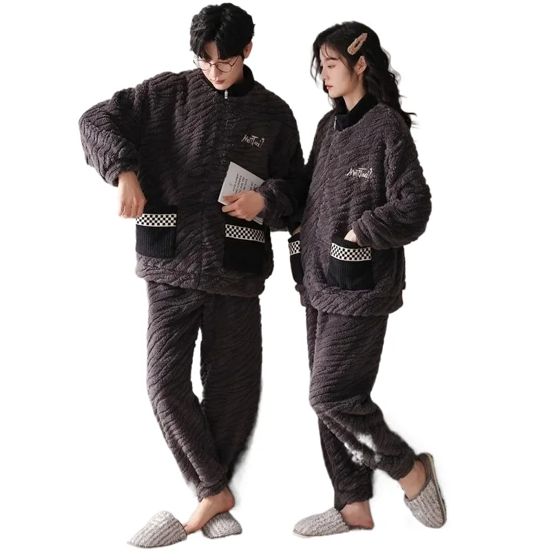2026 New Couple Pajamas Women's Autumn and Winter Coral Fleece Men's Thickened Flannel Can Be Worn Outside  Plus Size Loungewear