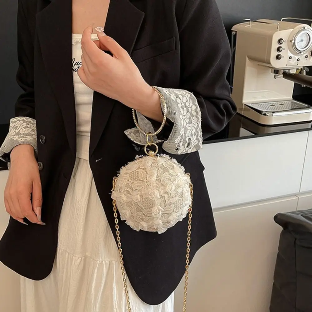 

French Embroidery Evening Banquet Bag Large Capacity Shoulder Bag Ball Handbag Crossbody Bag Lace Clutch Purse Party