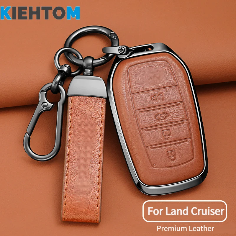Metal Leather Car Key Fob Case Cover Keychain For Toyota Crown Highlander Camry RAV4 Carola Prado Land Cruiser 300 LC300