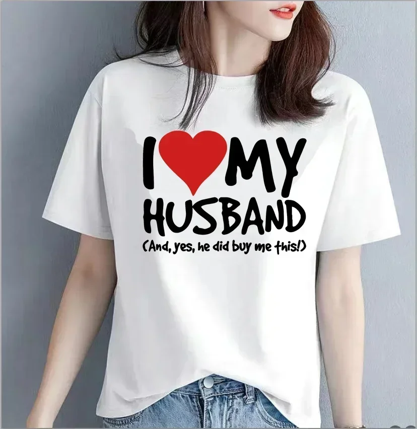 Oversized I Love My Husband Boyfriend Tee Women's Funny Kawaii T-Shirt Birthday Gift for Girlfriend Wife Partner Casual Top