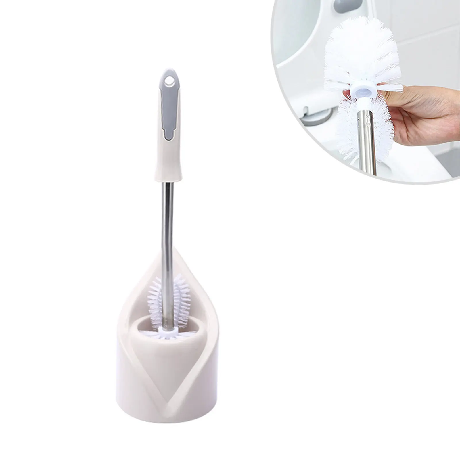 Toilet Cleaning Brush for Household Users, Enabling Easy-Reach Cleaning, Dual-Sided Plastic Design with Hook, Beige, 1 Brush