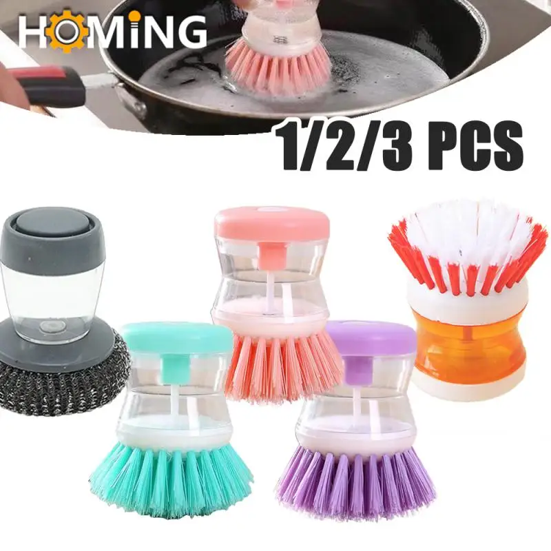 1/2/3pcs Dish Brush With Soap Dispenser Palm Brush Dish Washing Kitchen Scrub Brushes With Holder Drip Tray Cleaning Brushes