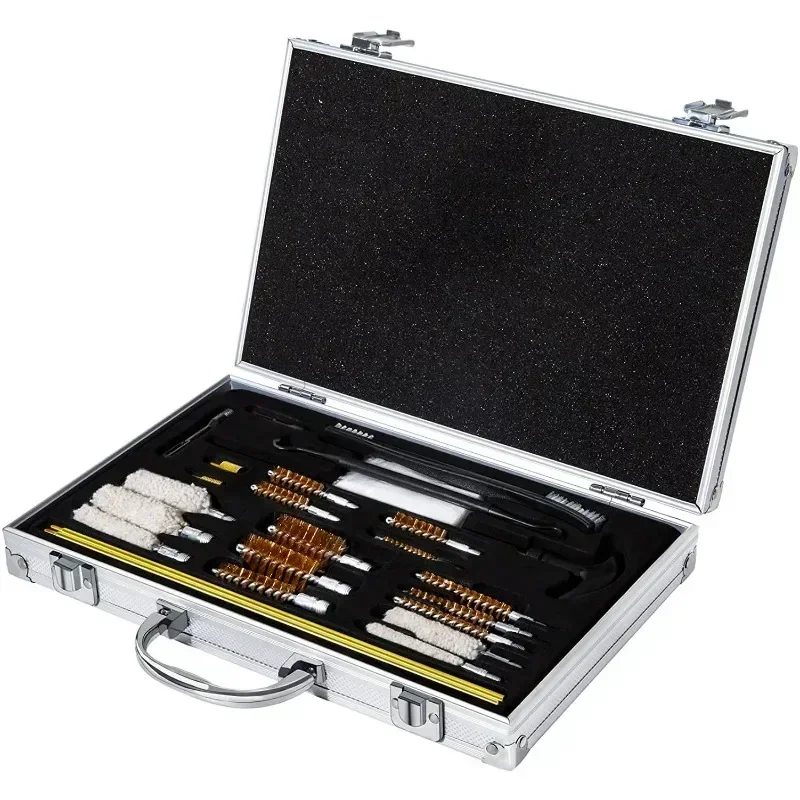 GK08 Gun Barrel Brush Copper Wire Cotton Brush Wooden Box Set Cleaning and Wiping Tool Aluminum Box Gun Brush