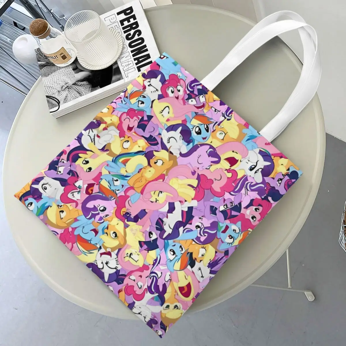 My Little Pony Mane Seven Mess Canvas Tote Bag Reusable Large Capacity Grocery Bag for Women Shopping Bags