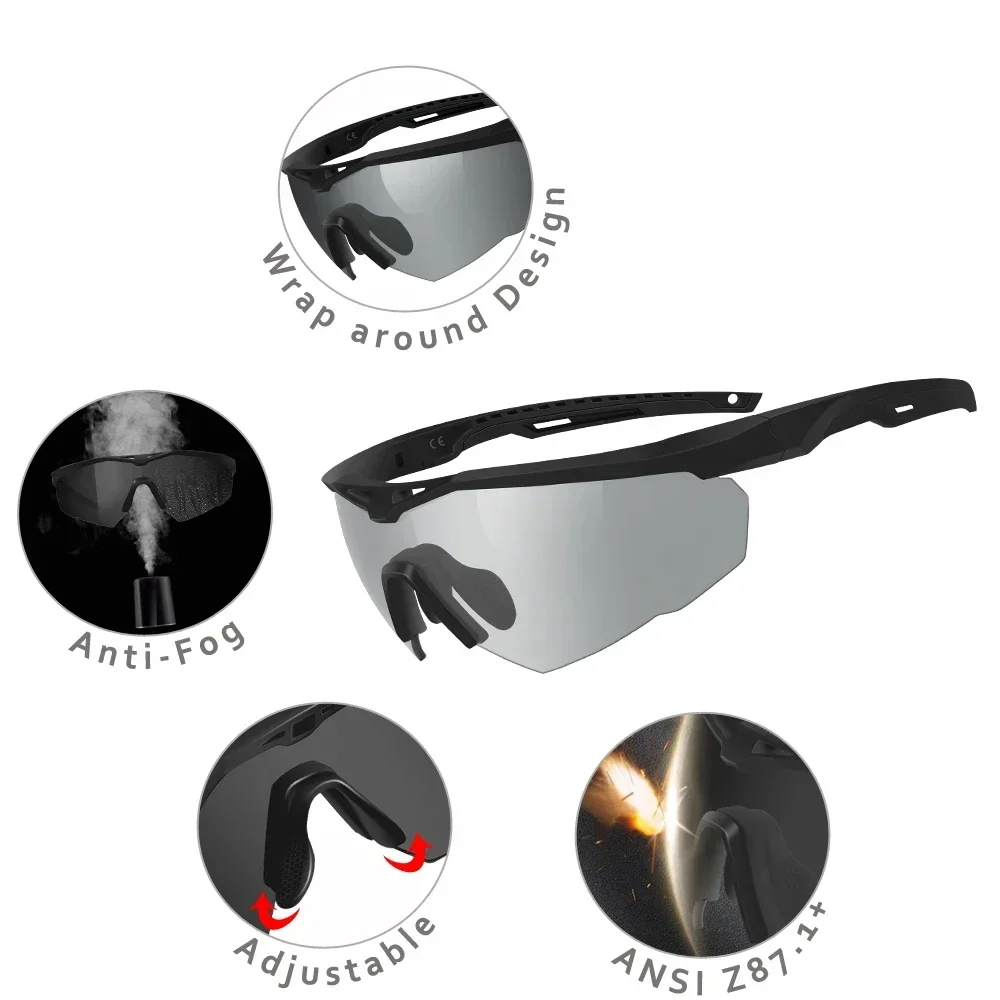 3 Lens Safety Glasses Interchangeable Impact-Resistant 2.5mm Tactical Glasses Anti-Fog Windproof Road Cycling Goggles Antiparras