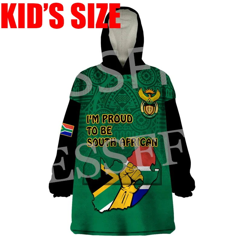 Custom Name Africa Country South Africa Flag Tattoo Vintage 3DPrint Harajuku Winter Kid Size Wearable Blanket Hoodies Overcoat B