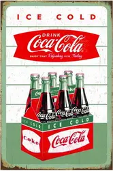 Coke Tin Sign Metal Poster Vintage Wall Decor, Ice Cold Drink Coca Cola, for Pub Restaurants Cafe Club Plaque Man Cave Wall 8x12