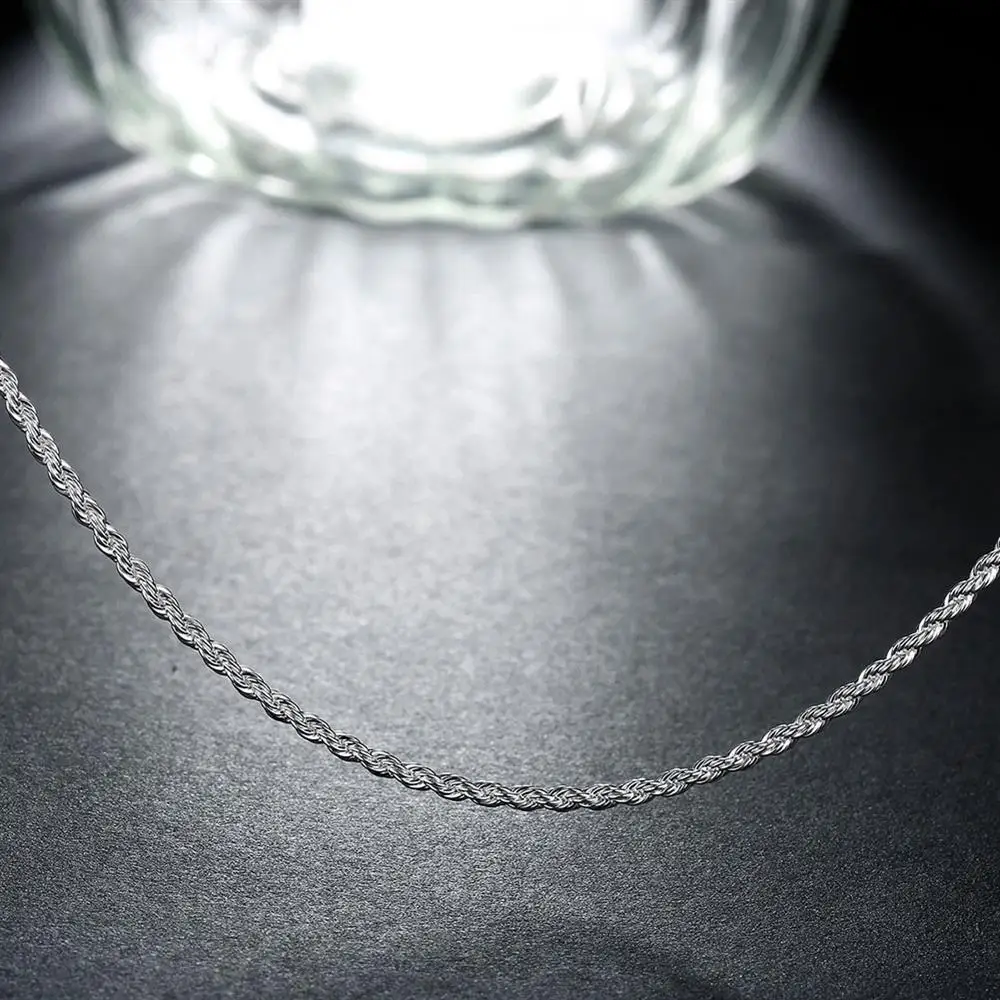 Hot sale Women Mens 925 Sterling Silver 2MM Round Twisted Rope Chain Necklace 16/18/20/22/24 Inches Fashion Jewelry Charm Gifts