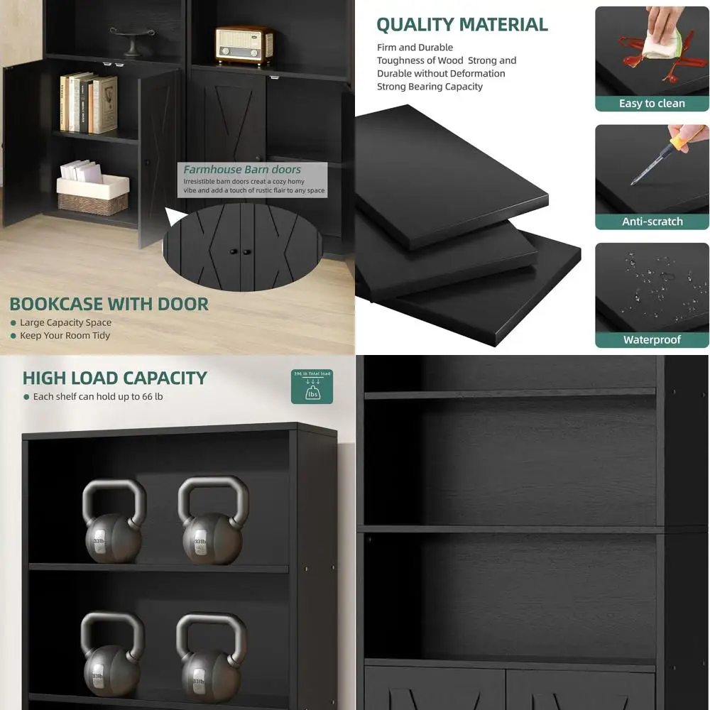 

Floor Standing 6-Shelf Industrial Bookcase with Doors, 70.6 Tall, Black for Home/Office Storage