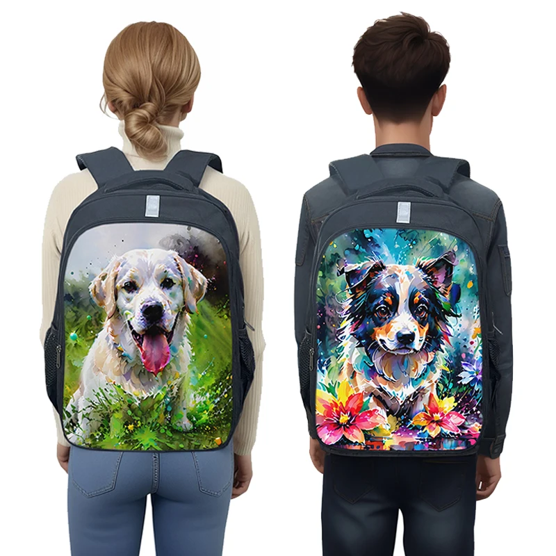 

Paint Splash Oil Painting Dog Backpack Watercolor Animal 3D Printed School Bags for Travel Teenagers Softbags Boys Girls Bookbag