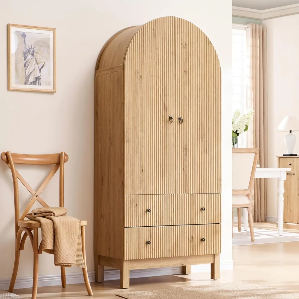

Armoire Wardrobe with 3 Doors and Cube Shelves, Armoire Wardrobe Closet with Hanging Rod, Freestanding Storage Cabinet for Bedro