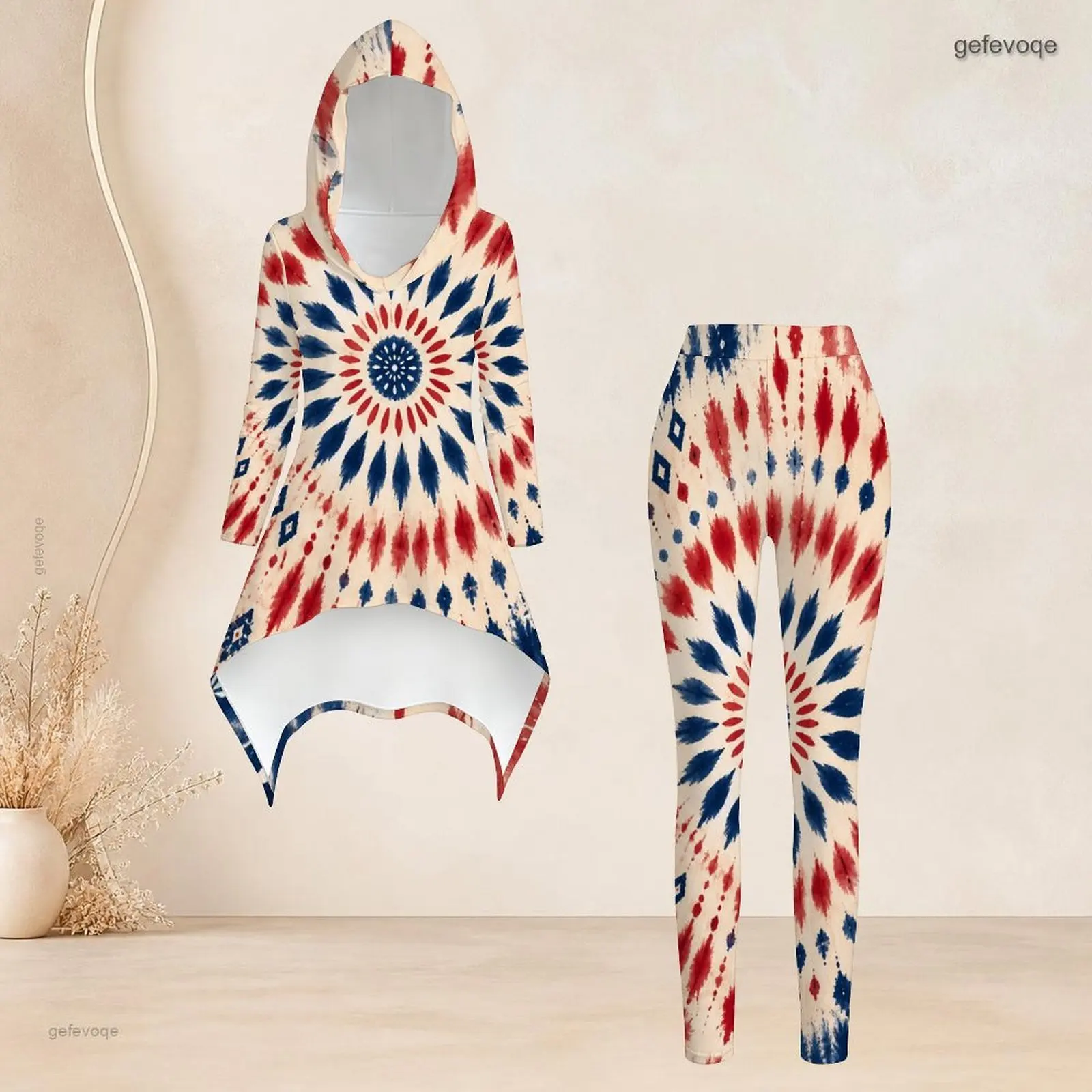 Fashion Women Casual 2 Piece Set Hooded Long Sleeve Hi Lo Asymmetrical Tunic Top Matching High Waist Slim Leggings T Daily Suit - view 6