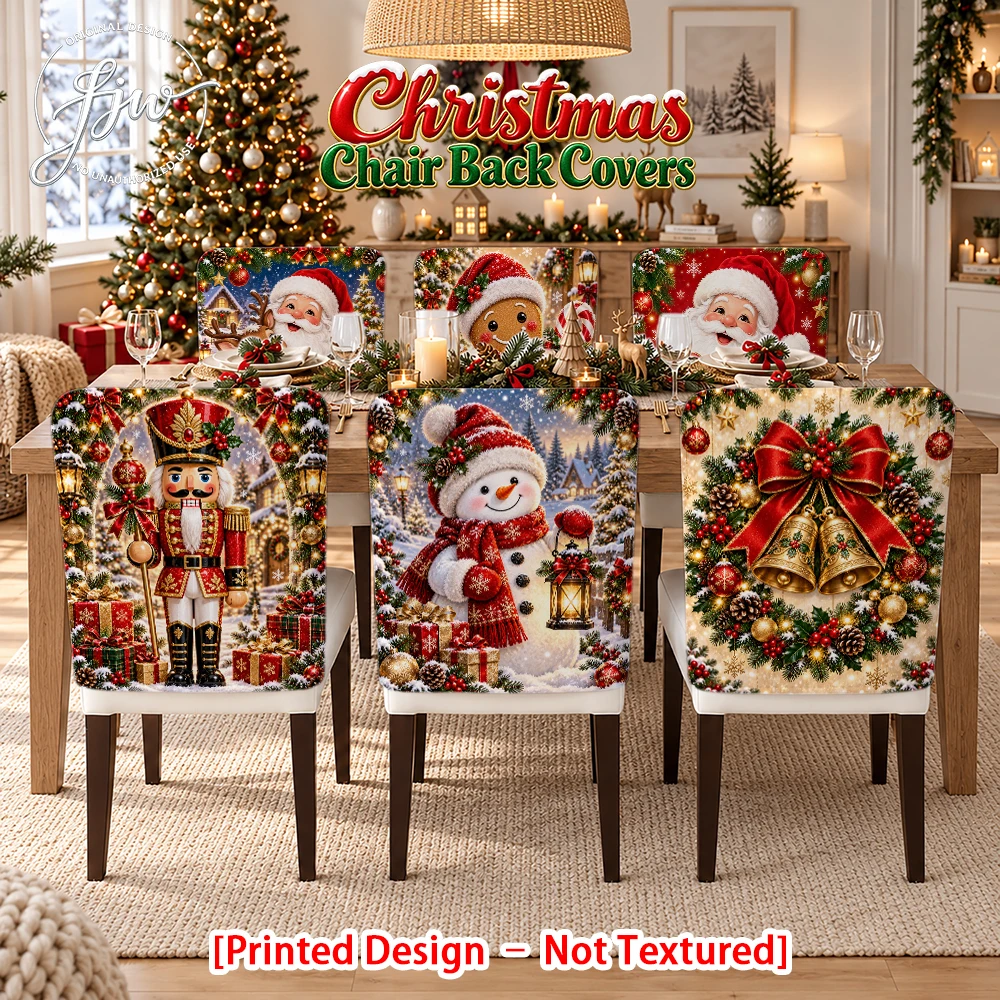 2/4/6pc Christmas Chair Back Covers Festive Holiday Dining Chair Slipcovers with Santa Snowman Nutcracker Designs