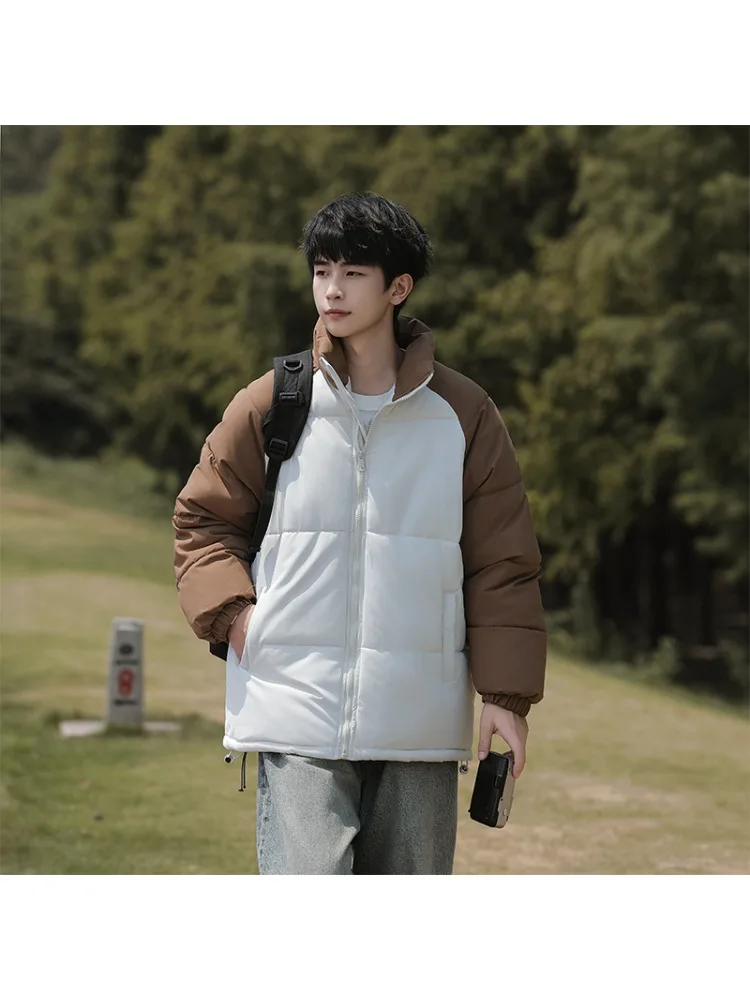 

Thickened Winter Bread Coat Outerwear Warm Color Block Design Cotton Fashion Cold Proof Jacket Bread Style Loose Fit
