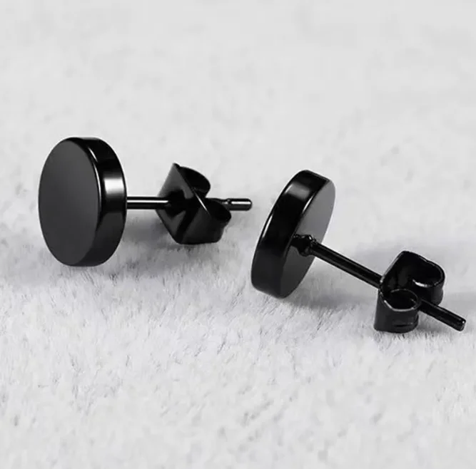 Stud Earrings For Men Women Small Black Stone CZ Crystal Stainless Steel Punk Cubic Zirconia Helix Hypoallergenic Gothic Jewelry