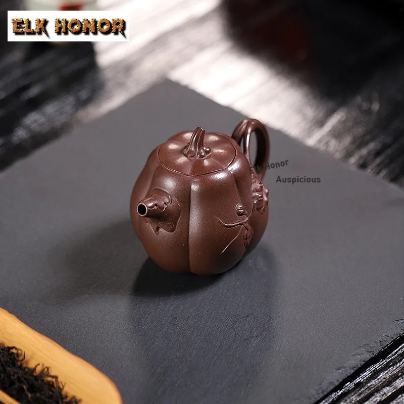 

240ml Authentic Yixing Purple Clay Teapots Handmade Pumpkin Pot Raw Ore Purple Mud Tea Maker Kettle Chinese Zisha Tea Set Craft
