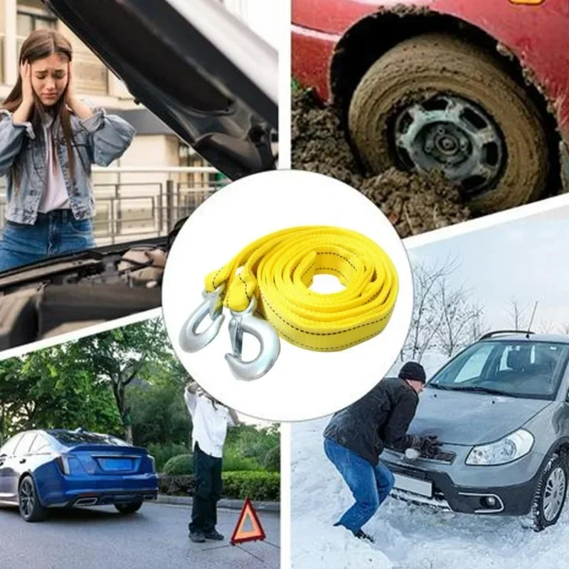 3m/4m/5m Car Tow Cable Heavy Duty 3Ton/5Ton/8Ton Trailer Rope Towing Pull Rope Strap Hooks Van Road Recovery Car Accessories