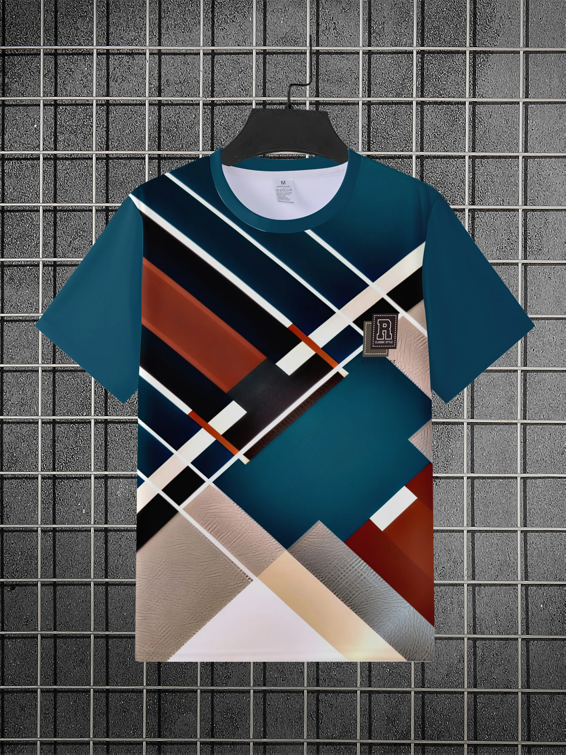 New men's short-sleeve T-shirt, loose-fitting and tailored with printed designs, versatile basic crew-neck top suitable for spri