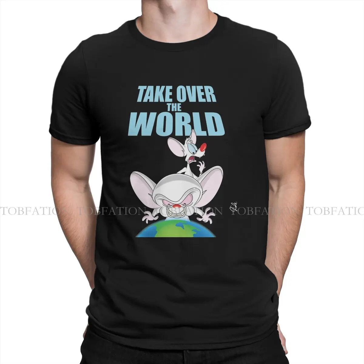 Pinky and the Brain TV Take Over The World  T Shirt Men Ofertas Loose O-Neck Tshirt Cotton Graphic Tops