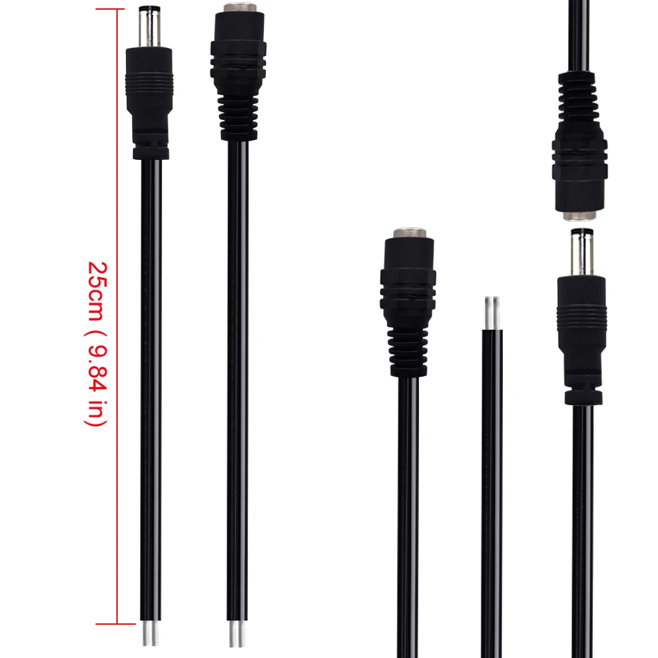 5.5x2.1mm 22AWG  DC Power Socket Jack Connector Cable Plug Male Female Wire 25cm For CCTV Camera LED Lights Connector