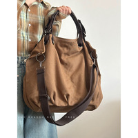Large capacity canvas vintage tote bag, fashionable and versatile handbag, multifunctional commuting shoulder and crossbody bag
