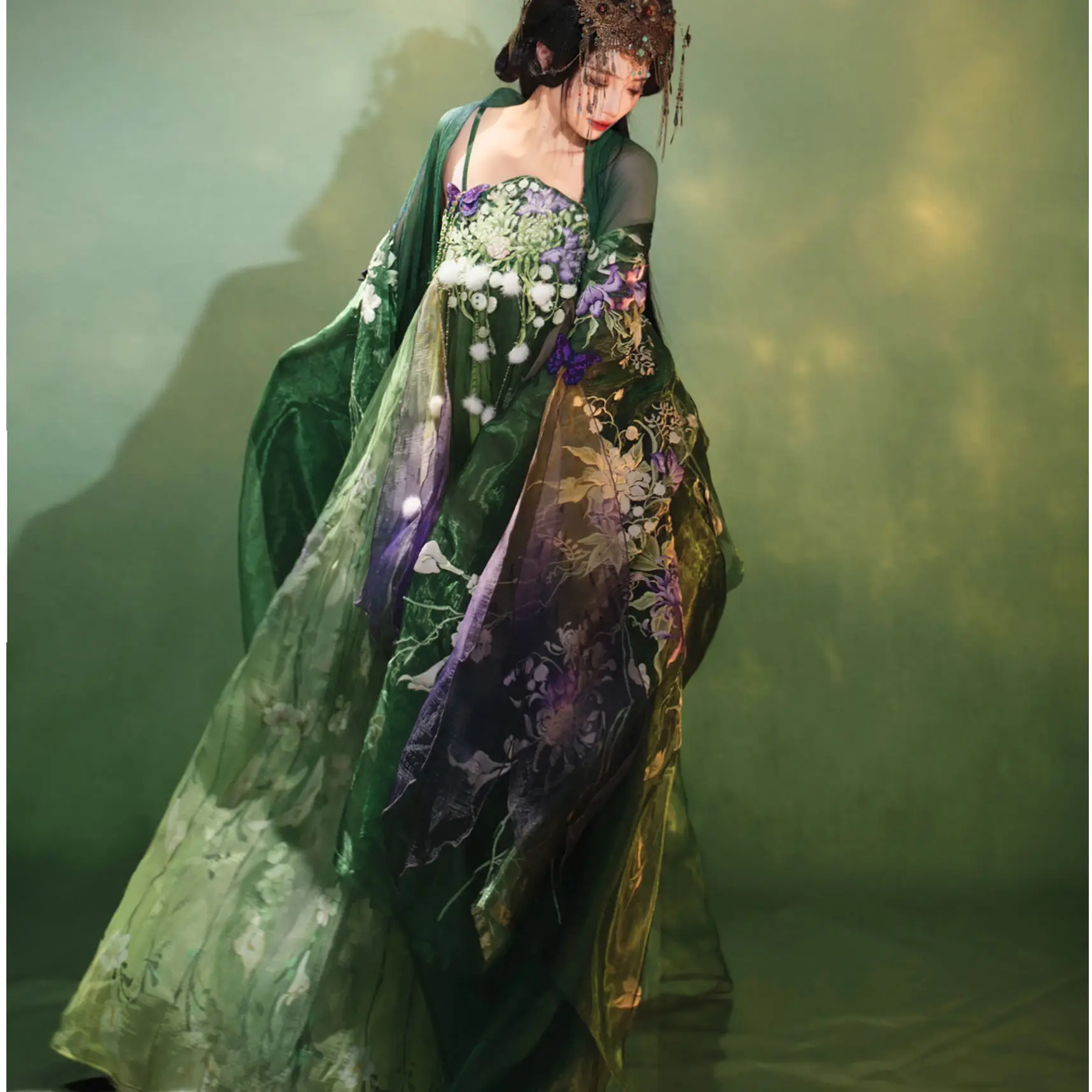 

Hanfu Heavy Embroidery Long Sleeve Shirt Improved Hezi Spring Summer Tang Style Set