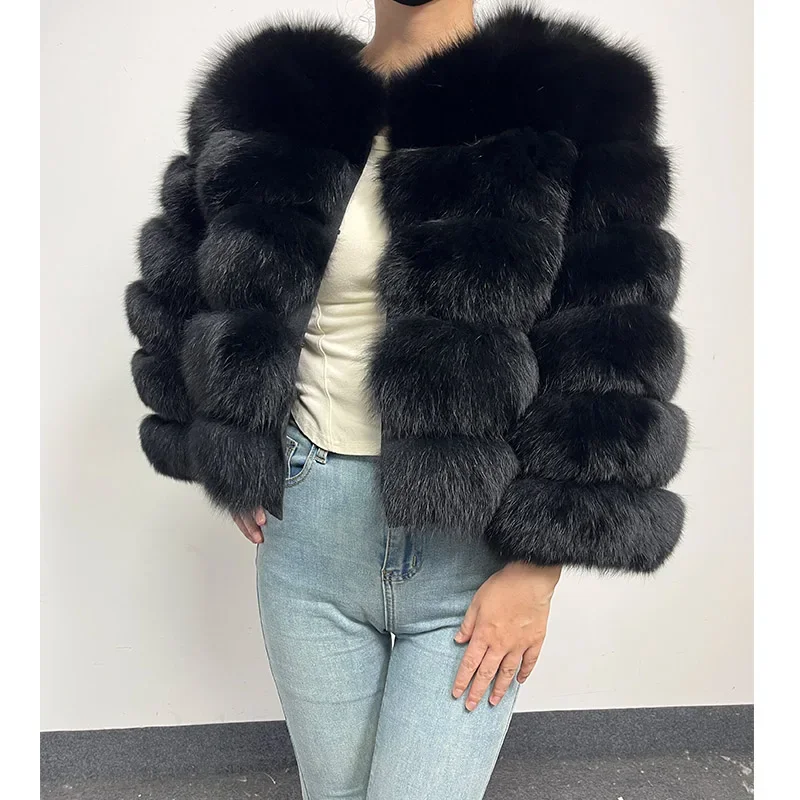 new 2024 Black Natural Real Fox Fur Coat Women Winter Warm Luxury Fur Jacket Detachable Long Sleeve Female Vest Furry clothing