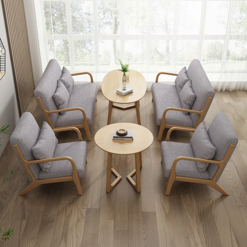 Bedroom lazy sofa chair, solid wood hotel balcony lounge chair, small apartment upholstered solid wood armrest, leisure negotiat