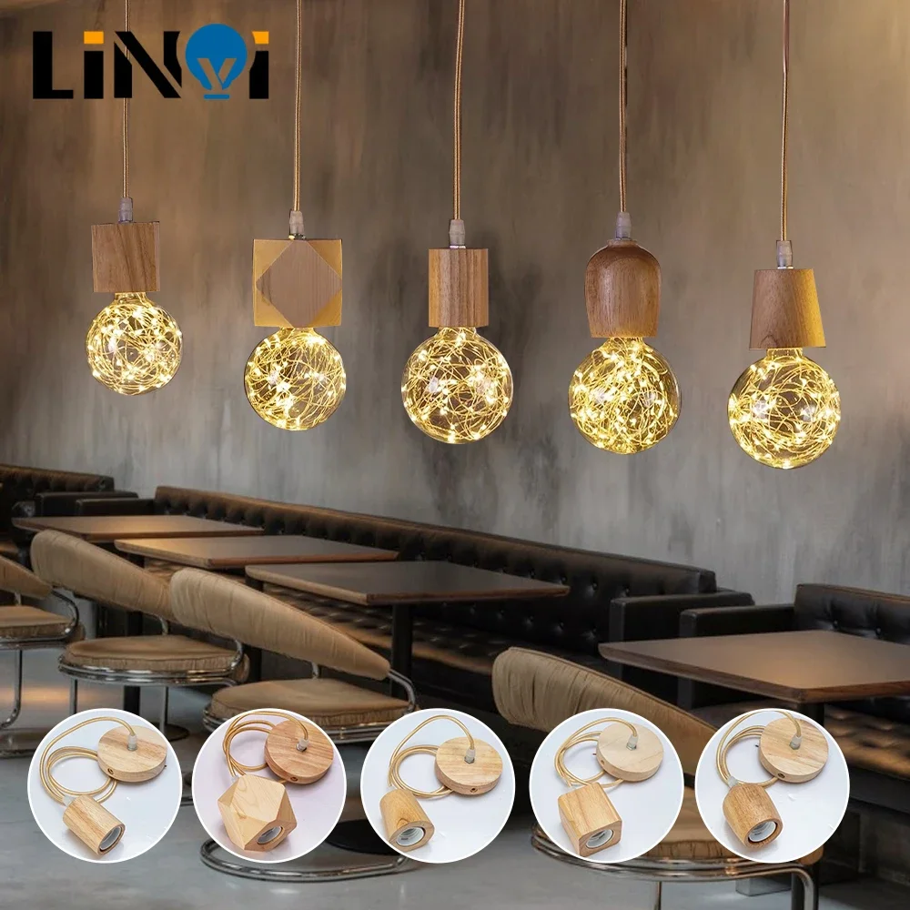 

E27 Wooden Pendant Lights Wood Pendant Lamp for Bedroom Home/living Room Decor Natural Color Vintage Hanging Lights Fixture